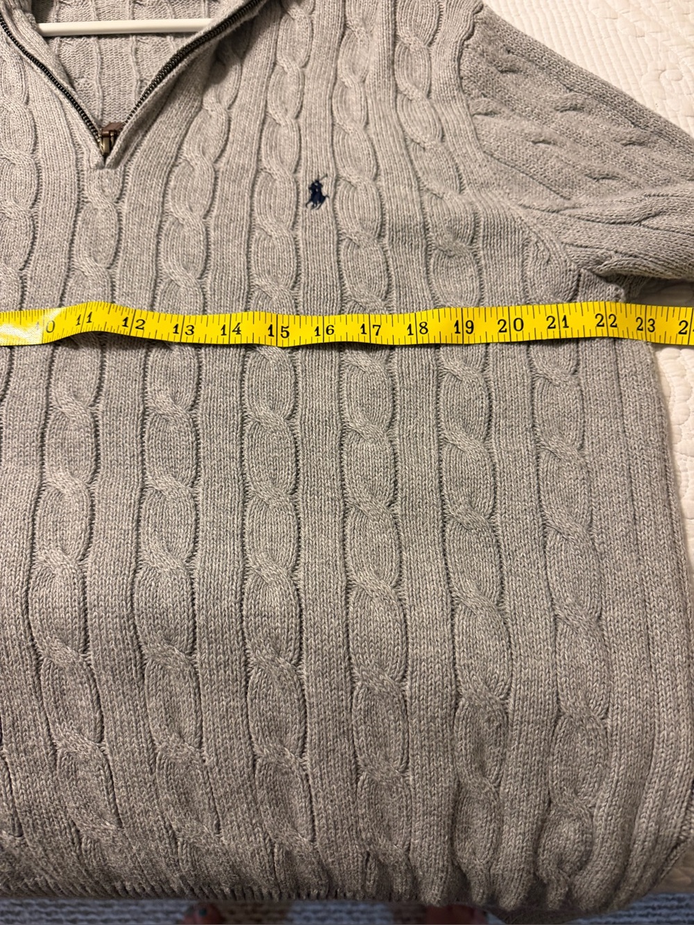 Polo by Ralph Lauren Men’s Light Gray Cable-Knit Quarter-Zip Sweater - Picture 4 of 5